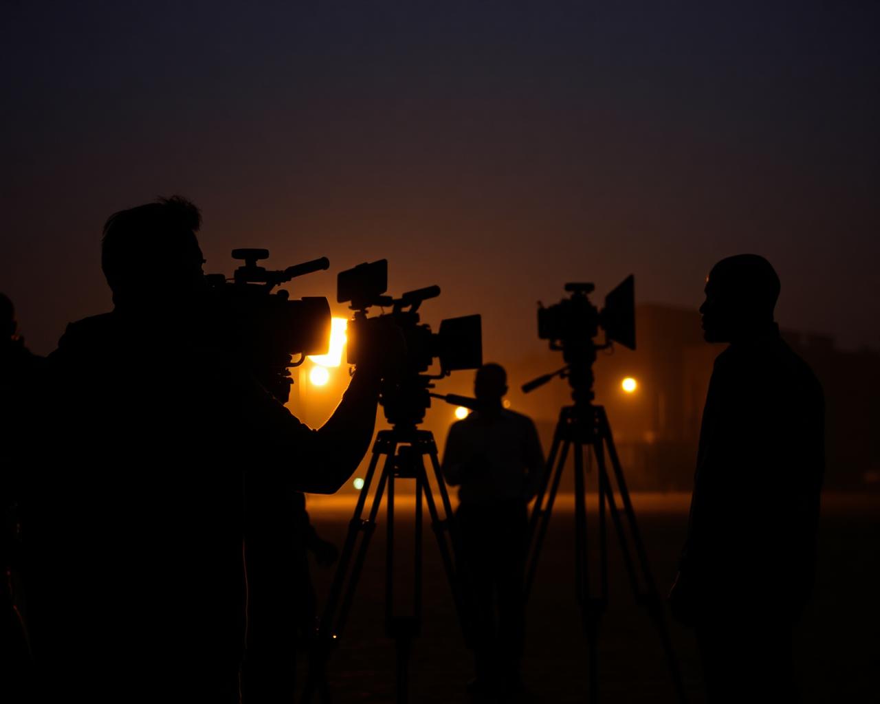 MO Media production crew filming a campaign at dusk in Addis Ababa